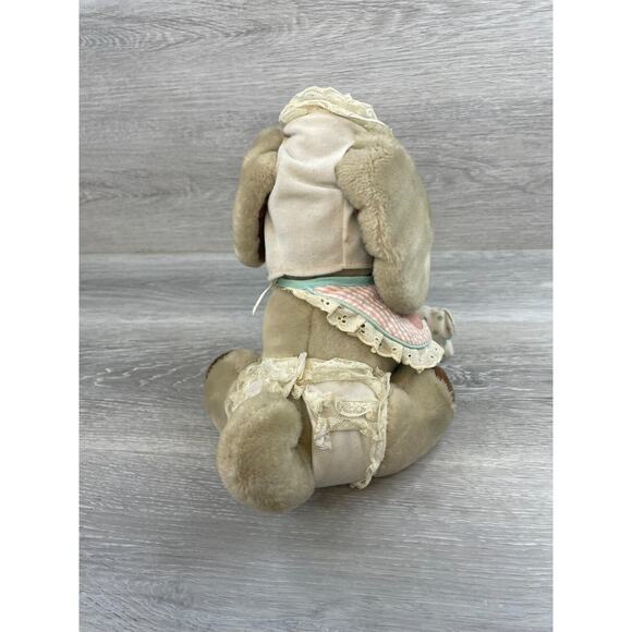 Vintage Ganz Bros Wrinkle Hound Puppet Dog Stuffed Plush Animal 10" w/Bonnet Bib - Picture 4 of 7